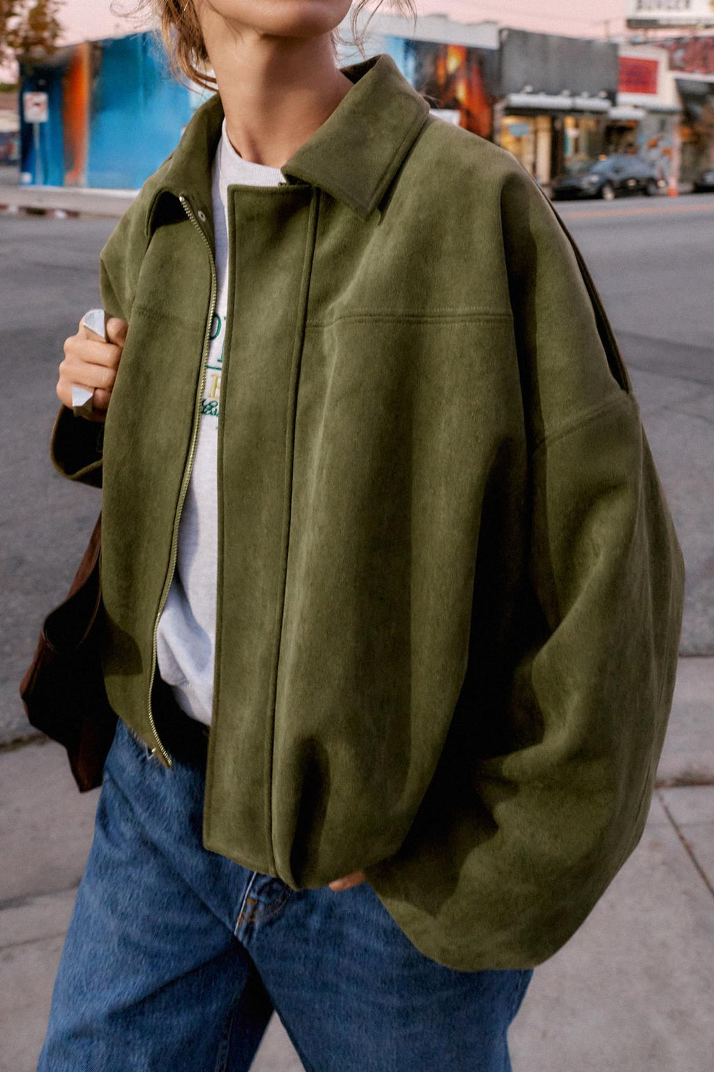 Veste Bomber Effet Daim Vert