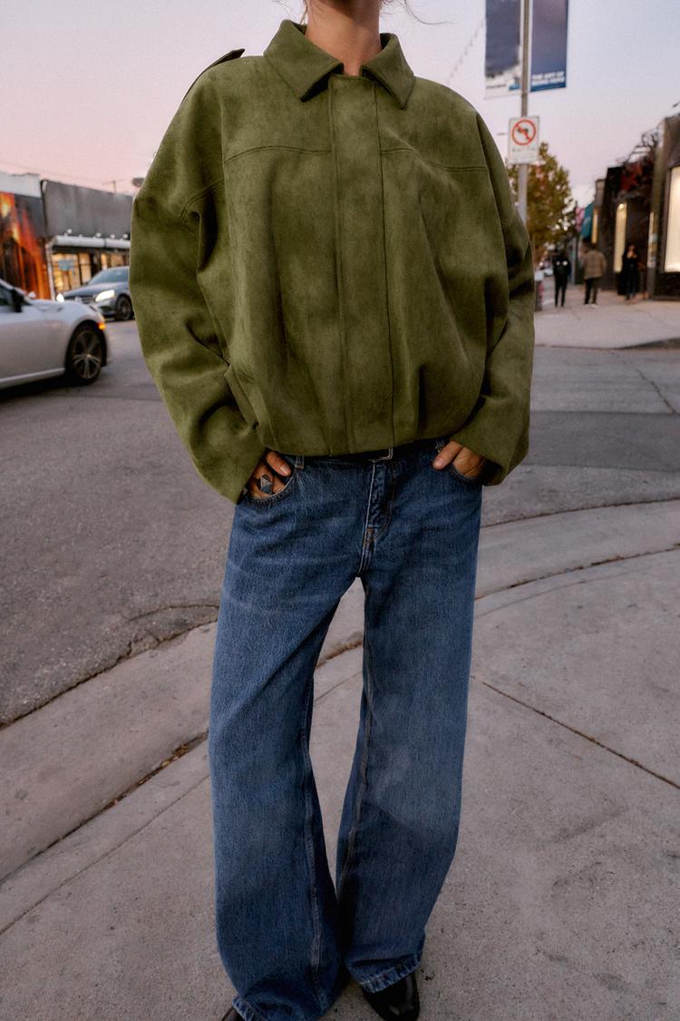 Veste Bomber Effet Daim Vert