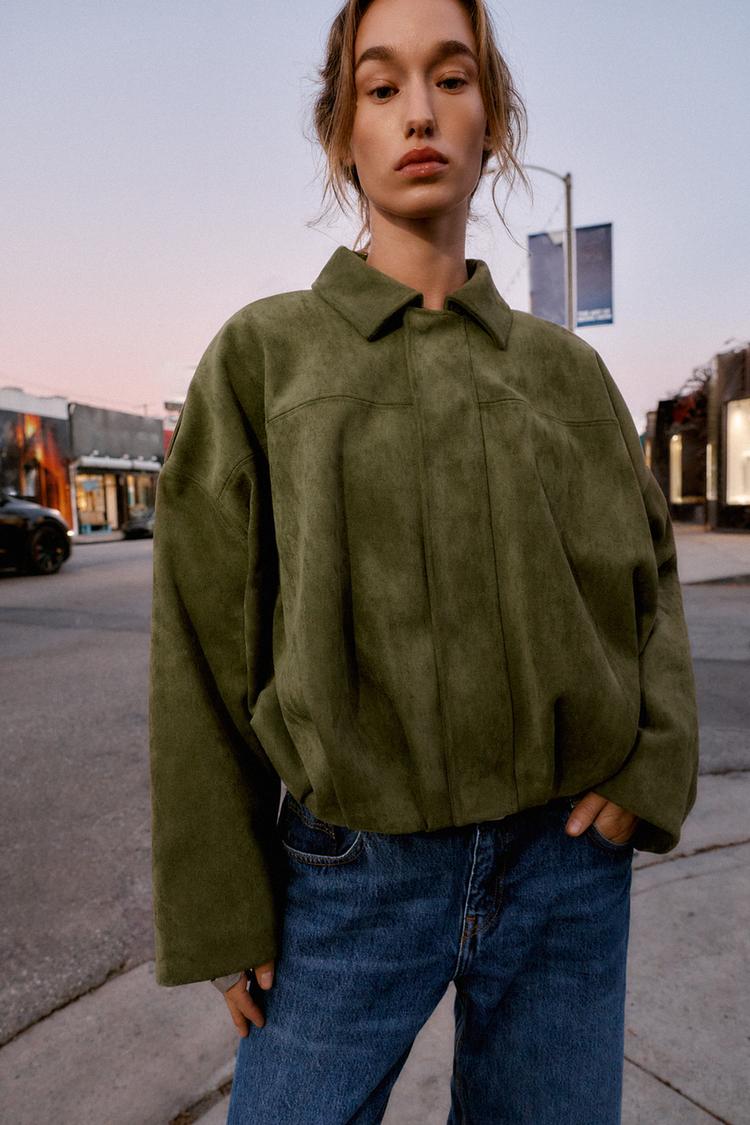 Veste Bomber Effet Daim Vert