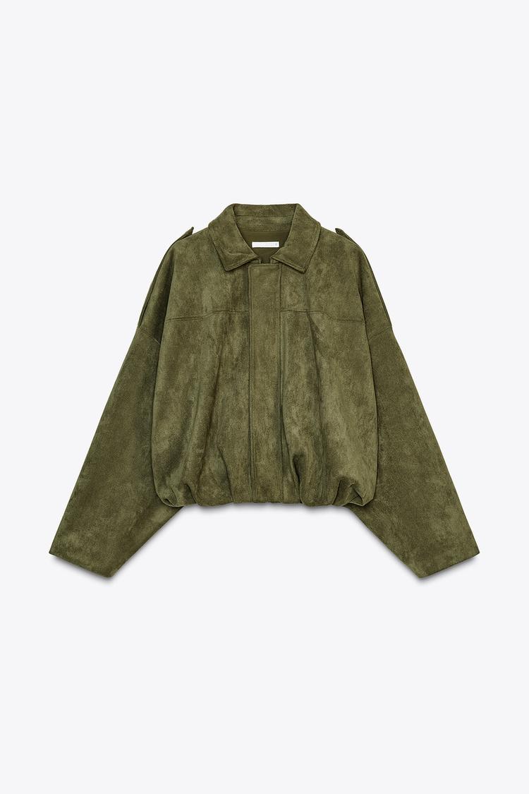 Veste Bomber Effet Daim Vert
