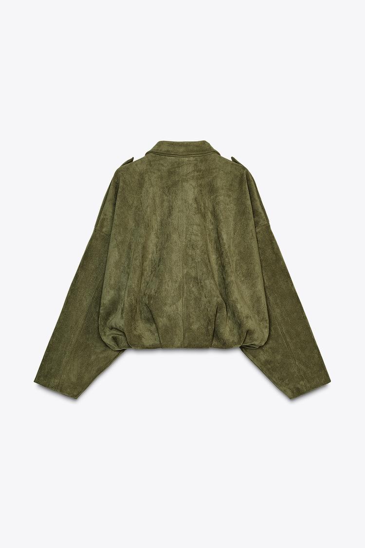 Veste Bomber Effet Daim Vert