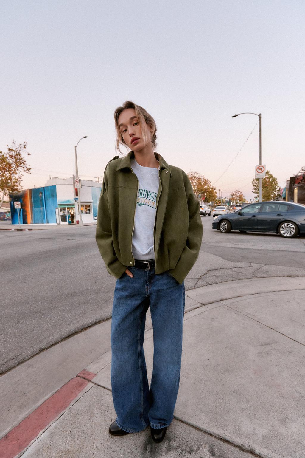 Veste Bomber Effet Daim Vert