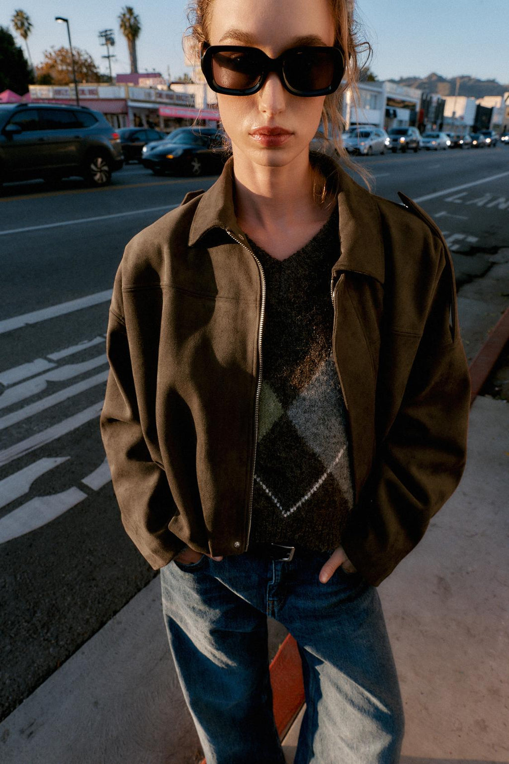 Veste Bomber Effet Daim Marron