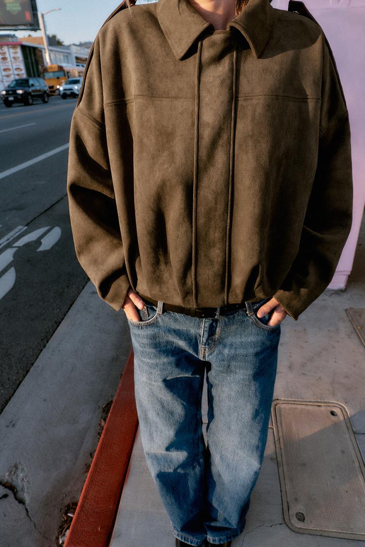 Veste Bomber Effet Daim Marron