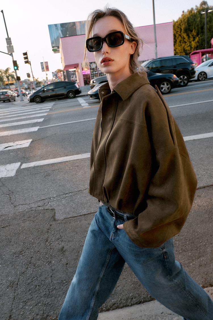 Veste Bomber Effet Daim Marron