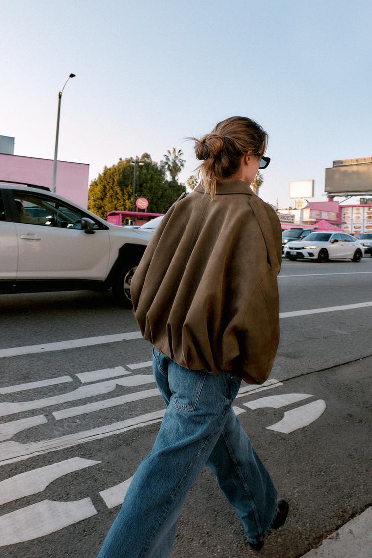 Veste Bomber Effet Daim Marron