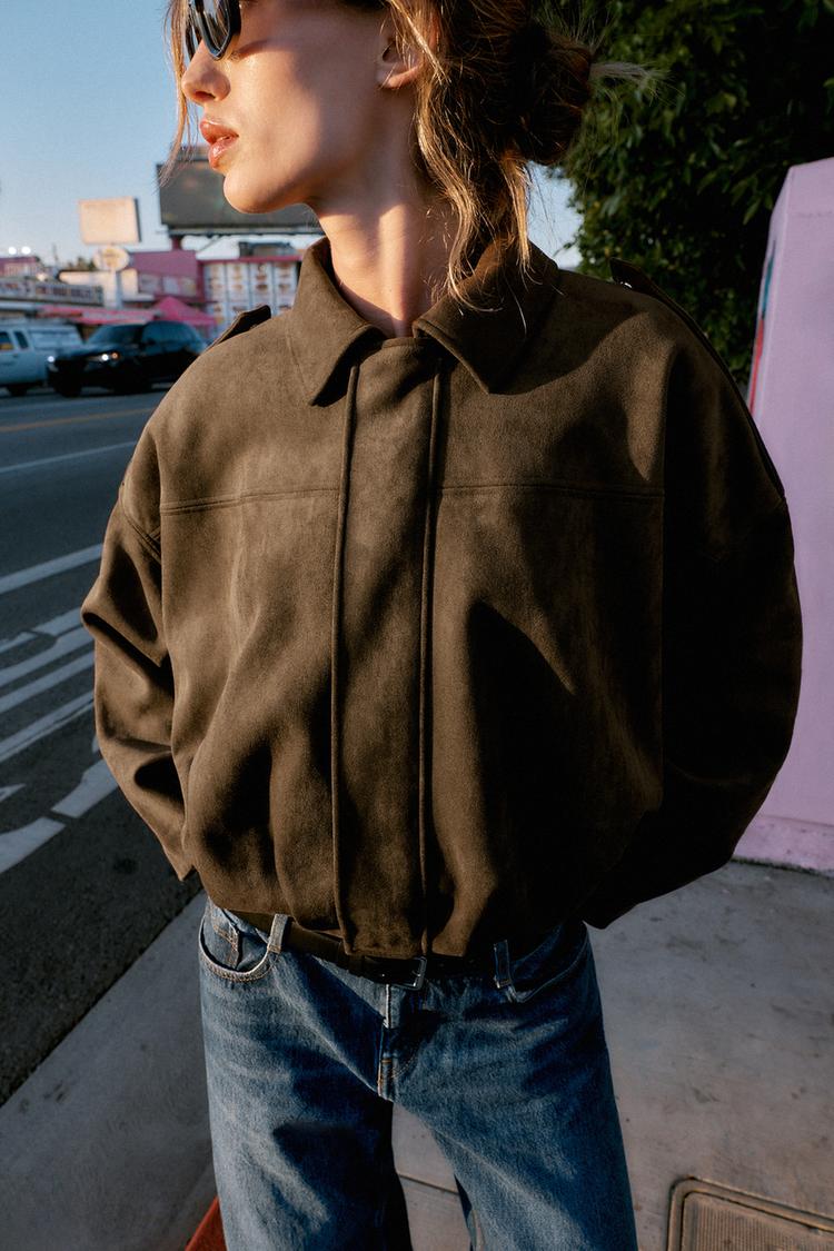 Veste Bomber Effet Daim Marron